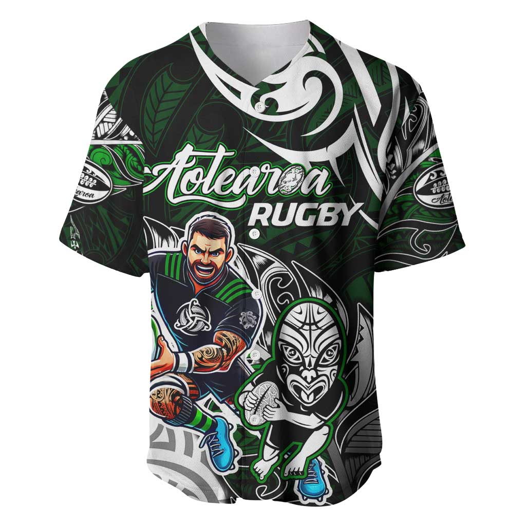 Personalized NZ Aotearoa Rugby Baseball Jersey New Zealand Silver Fern DT02 Green - Polynesian Pride