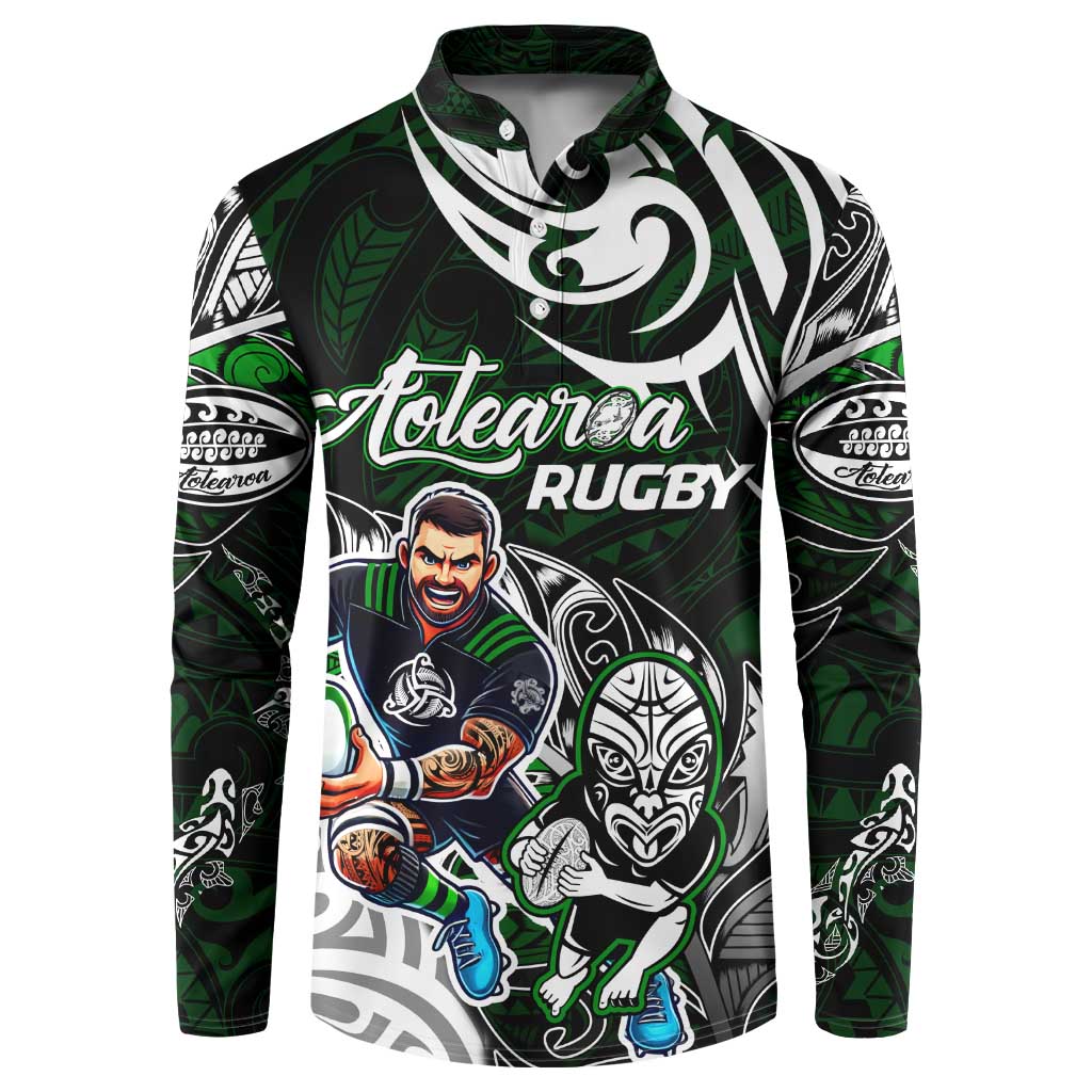 Personalized NZ Aotearoa Rugby Button Sweatshirt New Zealand Silver Fern DT02 Green - Polynesian Pride