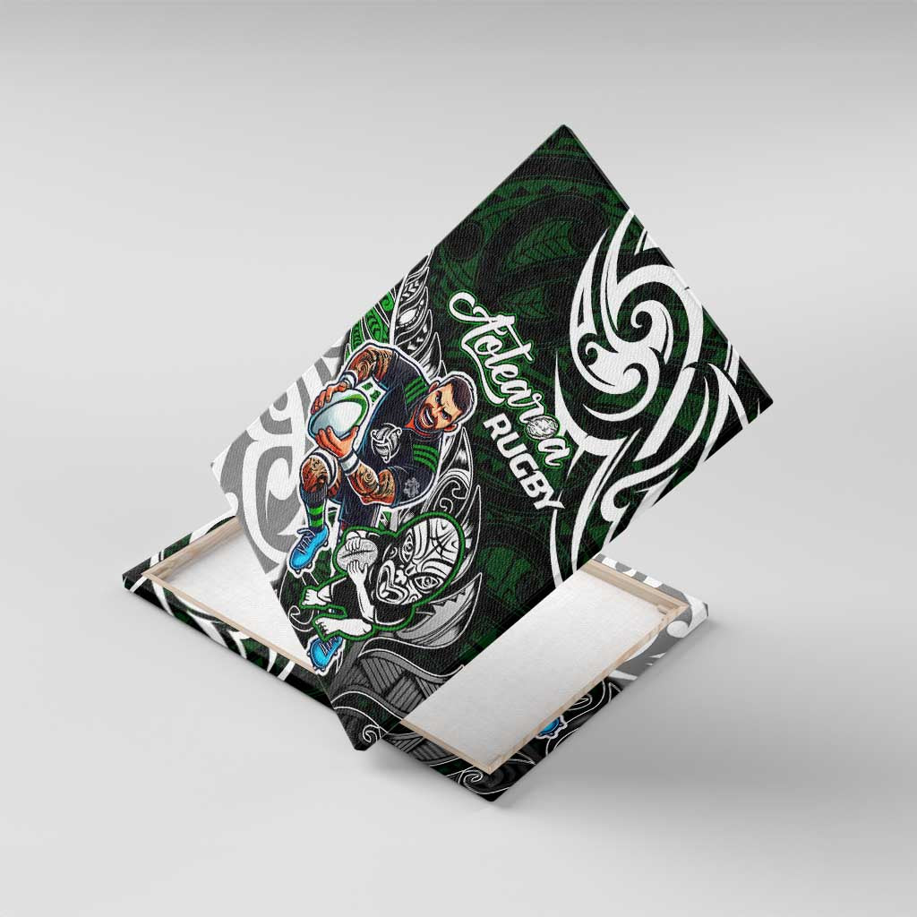 NZ Aotearoa Rugby Canvas Wall Art New Zealand Silver Fern DT02 With Frame Green - Polynesian Pride
