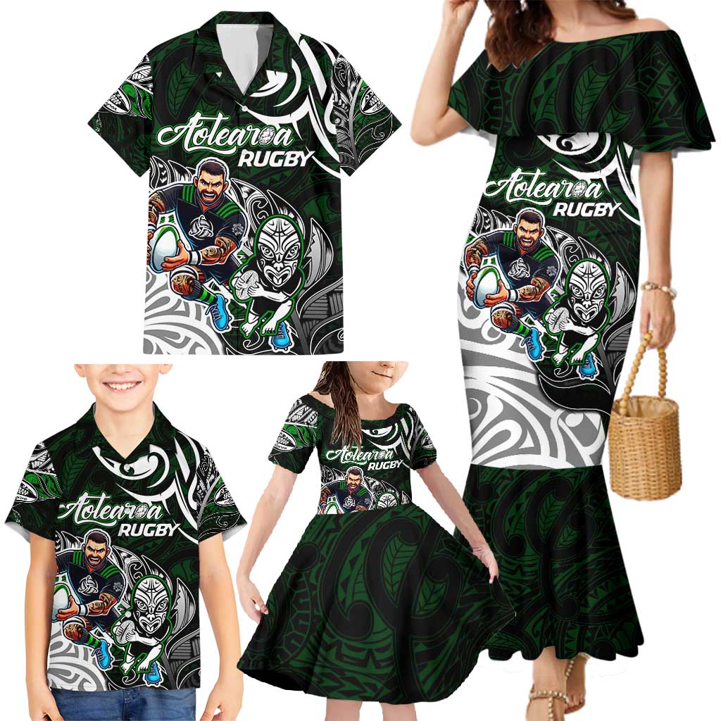 Personalized NZ Aotearoa Rugby Family Matching Mermaid Dress and Hawaiian Shirt New Zealand Silver Fern