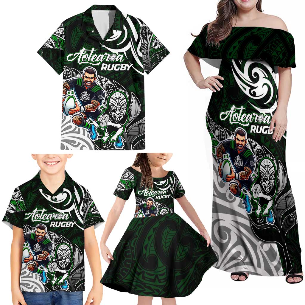 Personalized NZ Aotearoa Rugby Family Matching Off Shoulder Maxi Dress and Hawaiian Shirt New Zealand Silver Fern