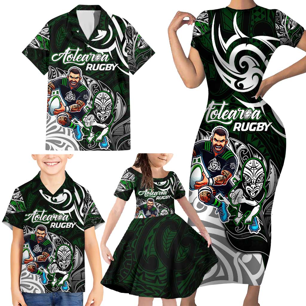 Personalized NZ Aotearoa Rugby Family Matching Short Sleeve Bodycon Dress and Hawaiian Shirt New Zealand Silver Fern