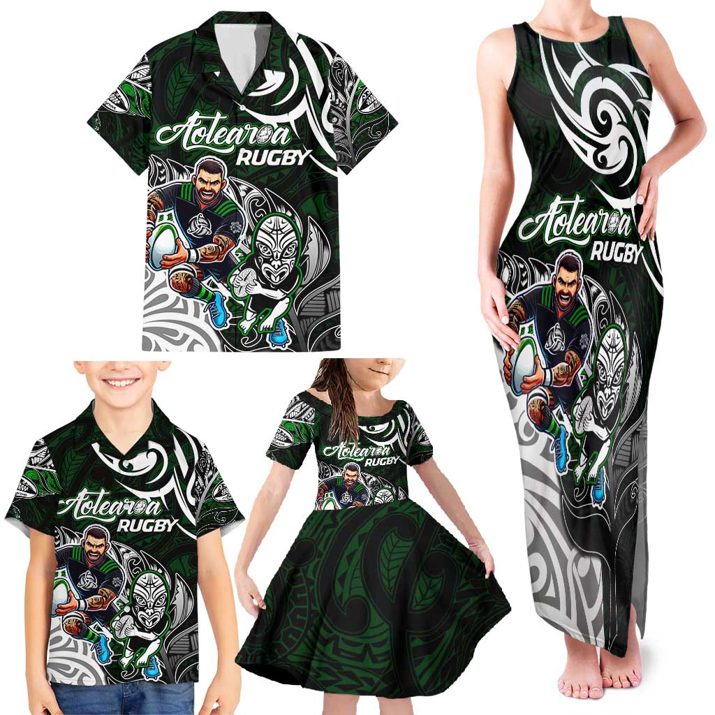 Personalized NZ Aotearoa Rugby Family Matching Tank Maxi Dress and Hawaiian Shirt New Zealand Silver Fern