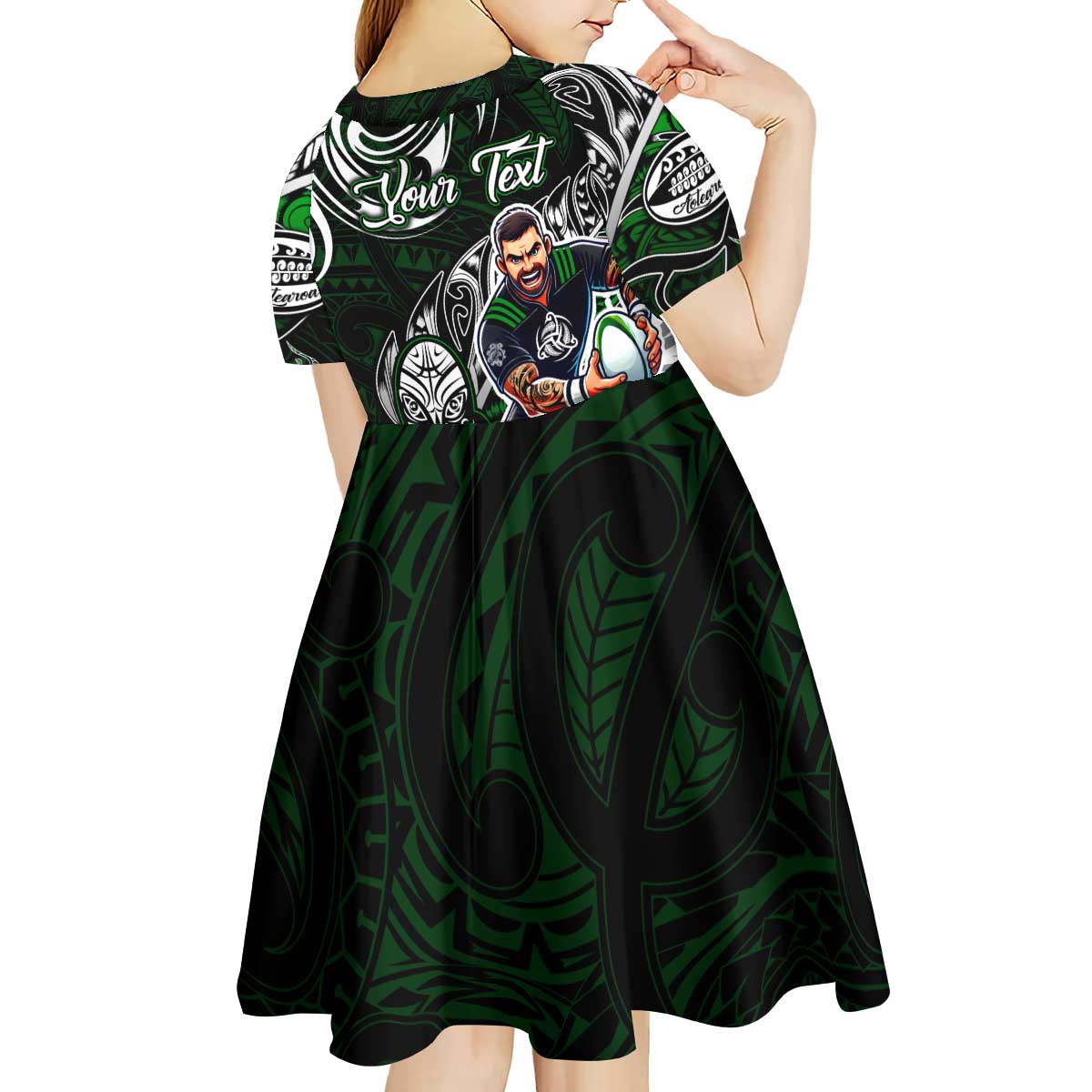 Personalized NZ Aotearoa Rugby Kid Short Sleeve Dress New Zealand Silver Fern DT02 - Polynesian Pride
