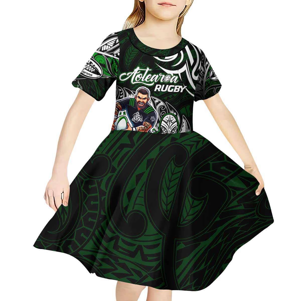 Personalized NZ Aotearoa Rugby Kid Short Sleeve Dress New Zealand Silver Fern DT02 - Polynesian Pride