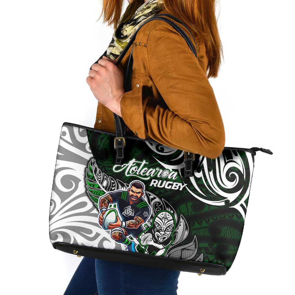 NZ Aotearoa Rugby Leather Tote Bag New Zealand Silver Fern DT02 Green - Polynesian Pride
