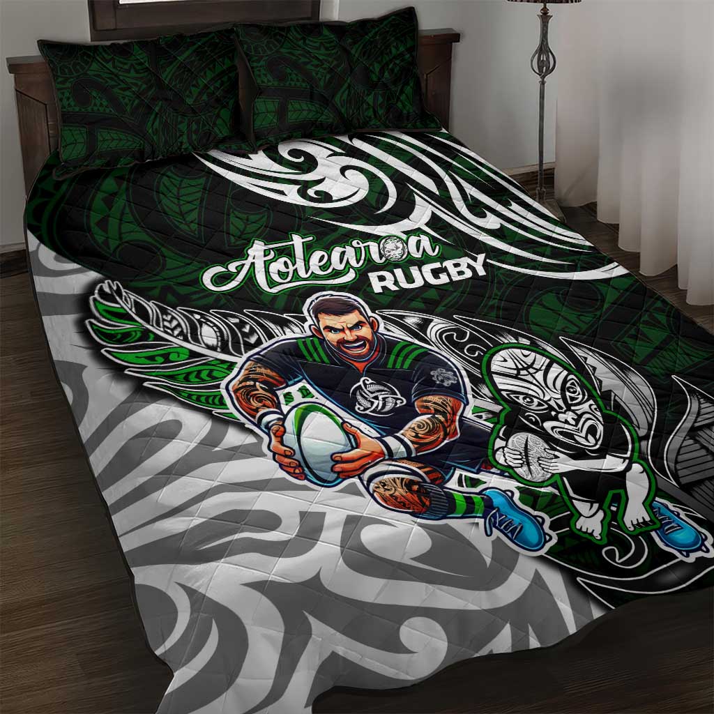 NZ Aotearoa Rugby Quilt Bed Set New Zealand Silver Fern DT02 Green - Polynesian Pride