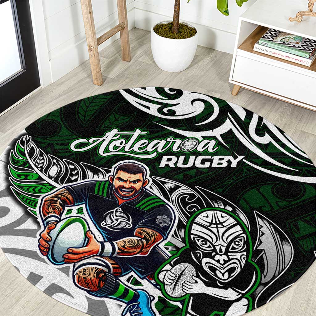 NZ Aotearoa Rugby Round Carpet New Zealand Silver Fern DT02 Green - Polynesian Pride