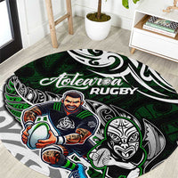 NZ Aotearoa Rugby Round Carpet New Zealand Silver Fern DT02 Green - Polynesian Pride