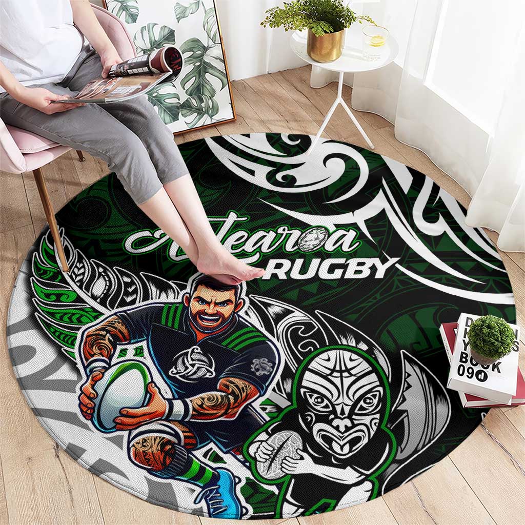 NZ Aotearoa Rugby Round Carpet New Zealand Silver Fern DT02 - Polynesian Pride