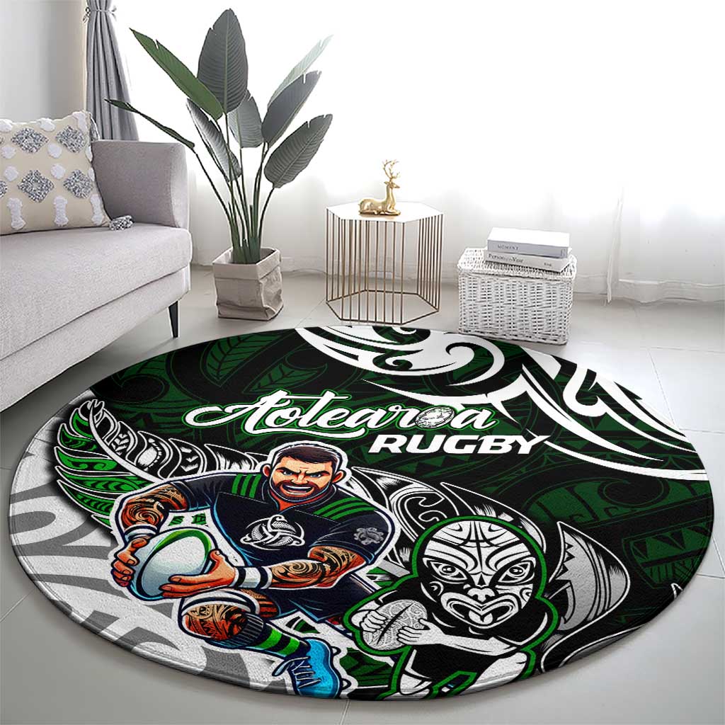 NZ Aotearoa Rugby Round Carpet New Zealand Silver Fern DT02 - Polynesian Pride