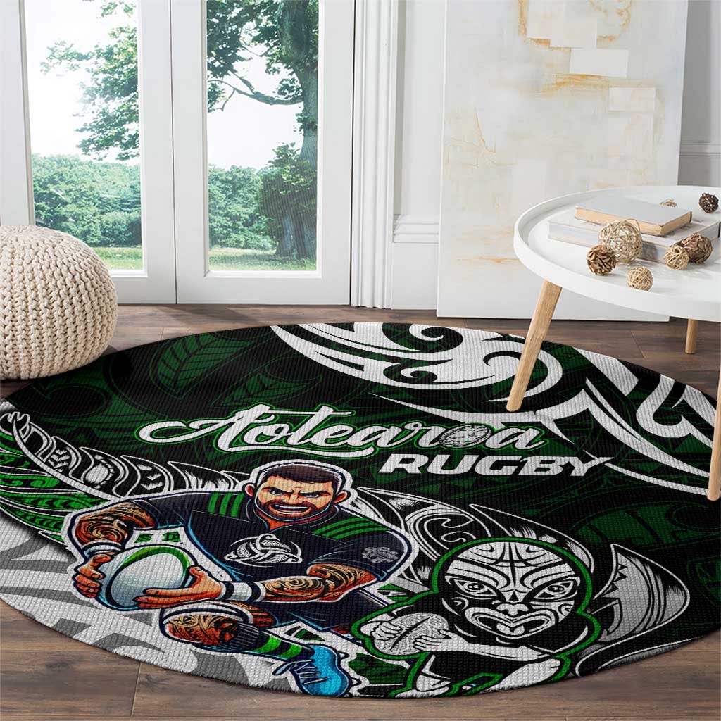 NZ Aotearoa Rugby Round Carpet New Zealand Silver Fern DT02 - Polynesian Pride
