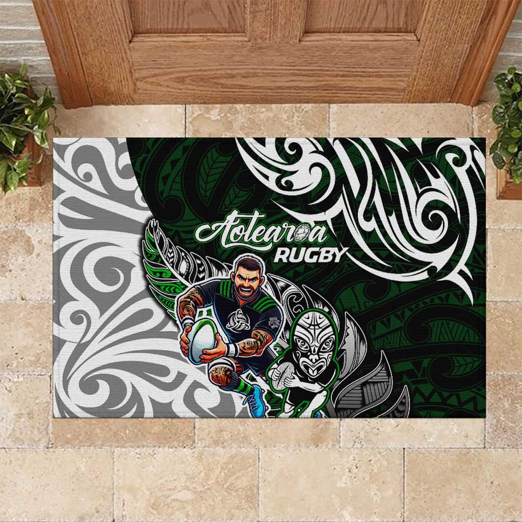 NZ Aotearoa Rugby Rubber Doormat New Zealand Silver Fern DT02 Green - Polynesian Pride