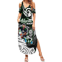 Personalized NZ Aotearoa Rugby Summer Maxi Dress New Zealand Silver Fern DT02 Women Green - Polynesian Pride