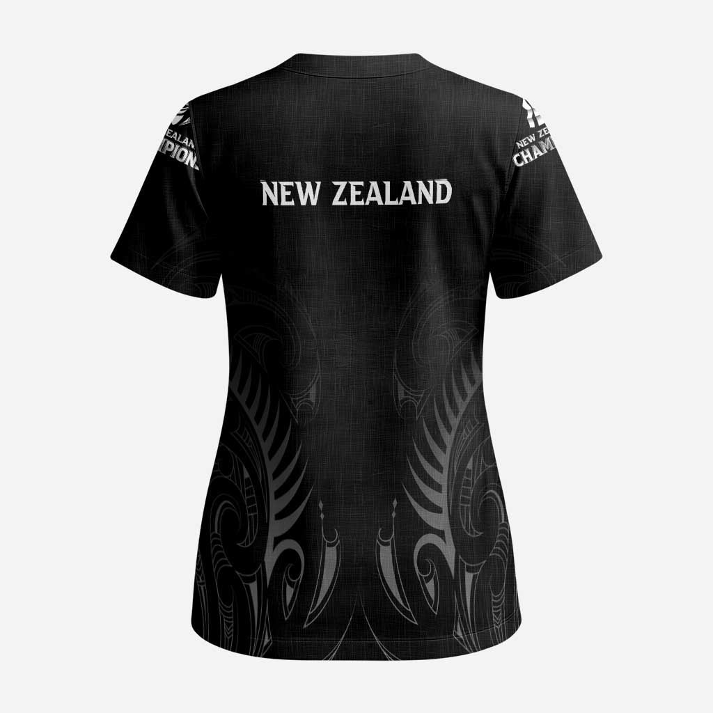 New Zealand Scrub Top Rugby 2023 Champions Black DT02 - Polynesian Pride