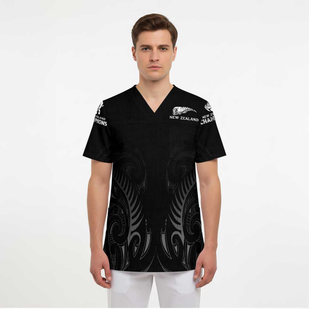 New Zealand Scrub Top Rugby 2023 Champions Black DT02 - Polynesian Pride