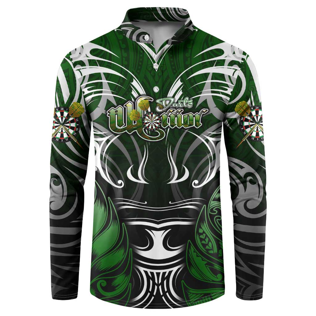 Personalised Warriors Maori Darts Button Sweatshirt New Zealand Darts Silver Fern DT02 Green - Polynesian Pride