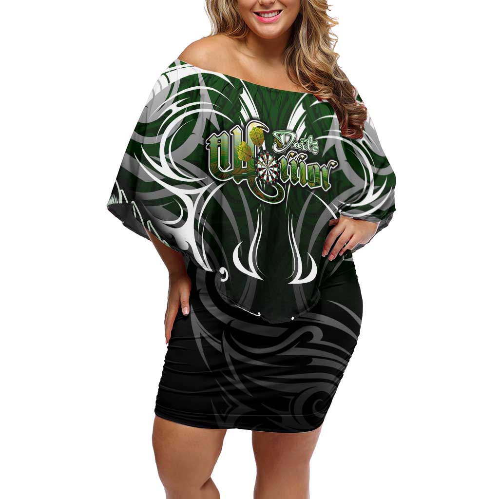 Personalised Warriors Maori Darts Off Shoulder Short Dress New Zealand Darts Silver Fern DT02 Women Green - Polynesian Pride