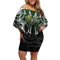 Personalised Warriors Maori Darts Off Shoulder Short Dress New Zealand Darts Silver Fern DT02 Women Green - Polynesian Pride