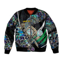 Personalised New Zealand Darts Bomber Jacket NZ Paua Shell Maori Fern DT02 Unisex Black - Polynesian Pride