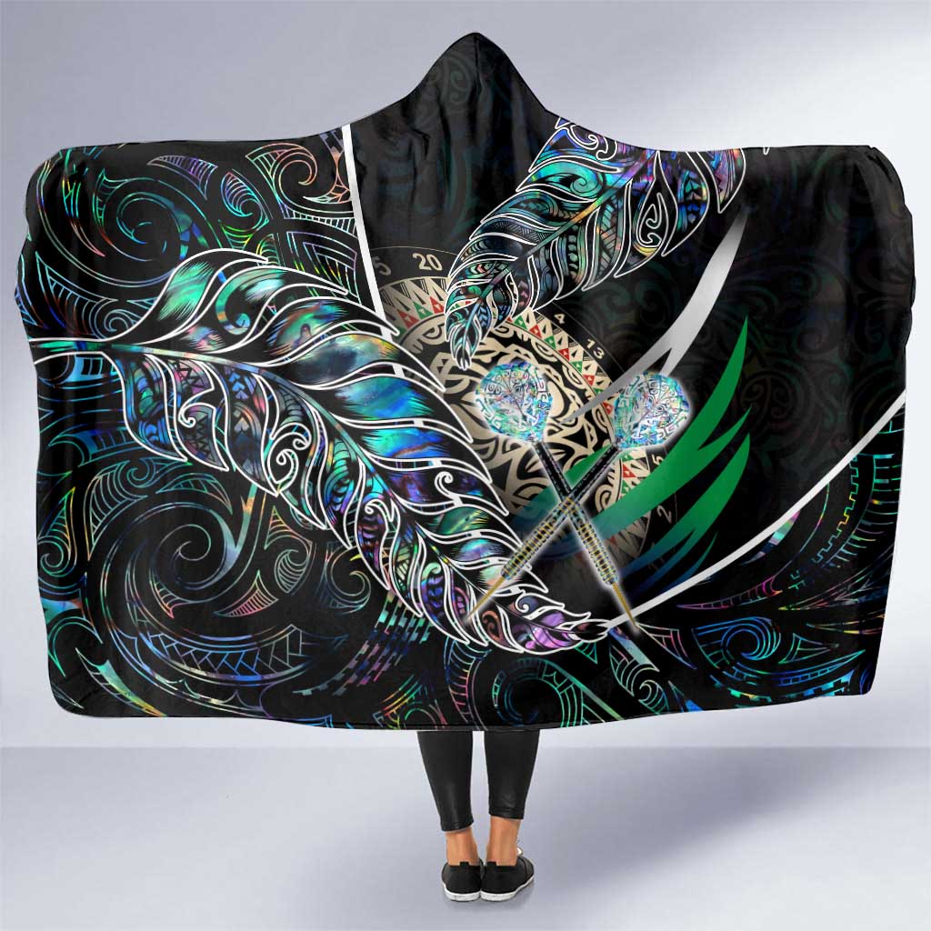 New Zealand Darts Hooded Blanket NZ Paua Shell Maori Fern DT02 One Size Black - Polynesian Pride