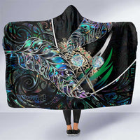 New Zealand Darts Hooded Blanket NZ Paua Shell Maori Fern DT02 One Size Black - Polynesian Pride