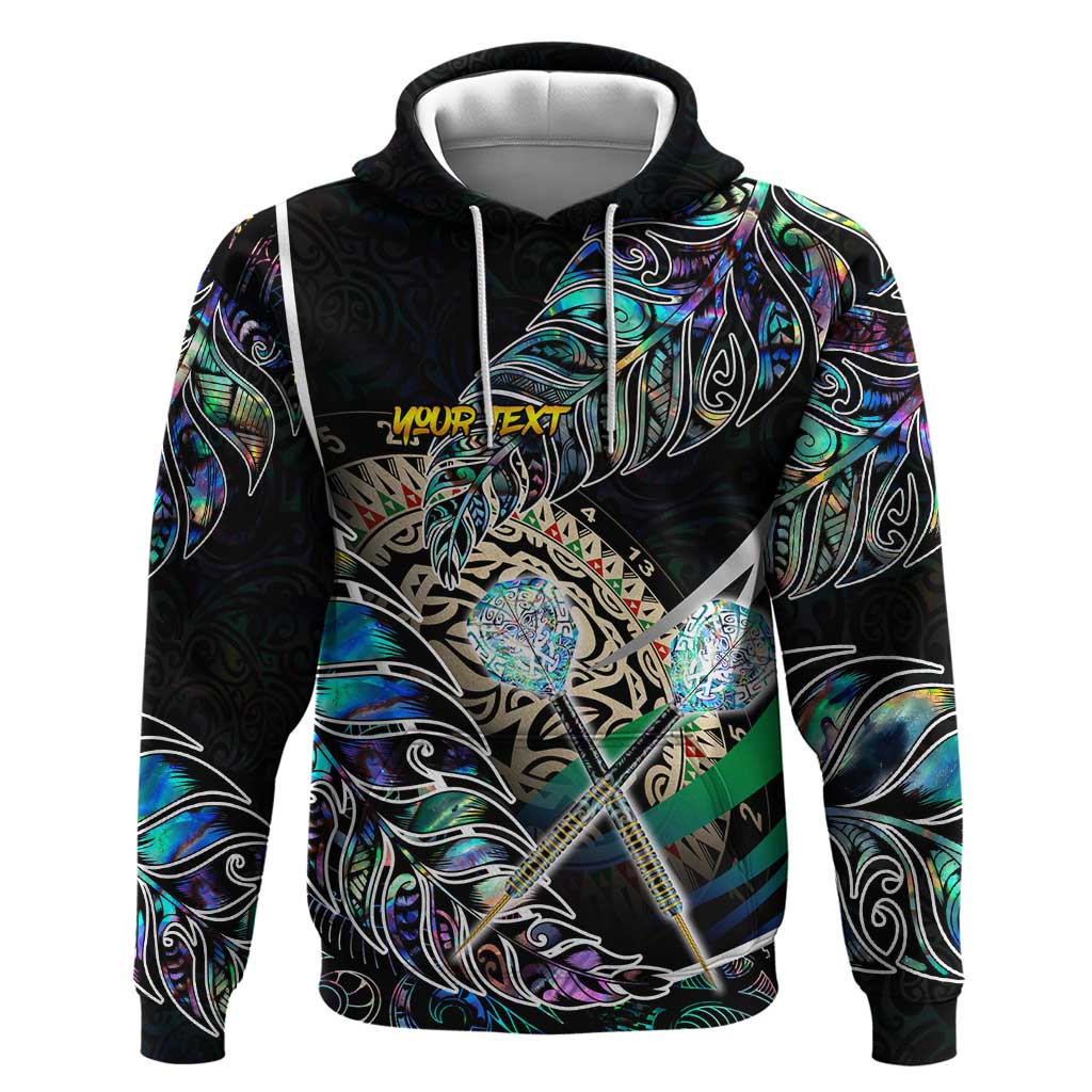 Personalised New Zealand Darts Hoodie NZ Paua Shell Maori Fern DT02 Pullover Hoodie Black - Polynesian Pride