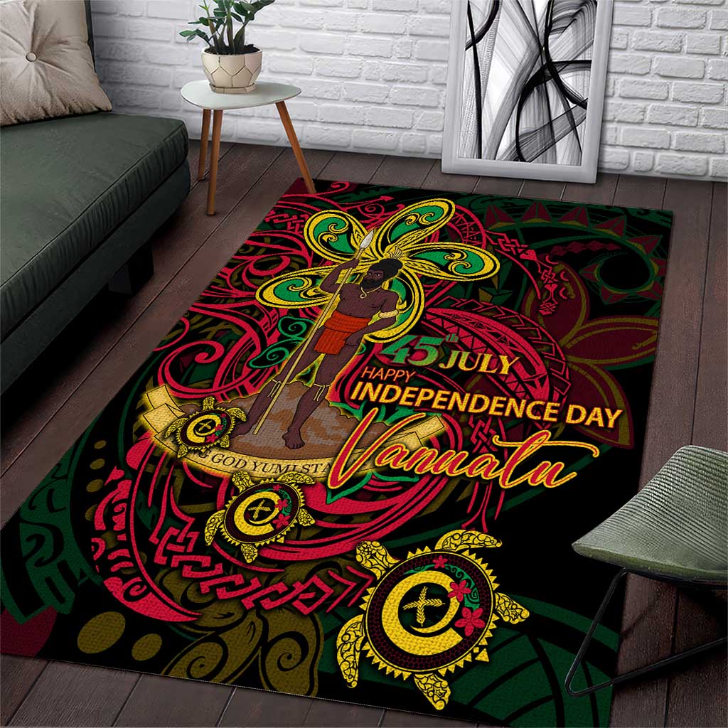 Vanuatu 45th Independence Anniversary Area Rug Flower Melanesian Namele Turtle DT02 Black - Polynesian Pride
