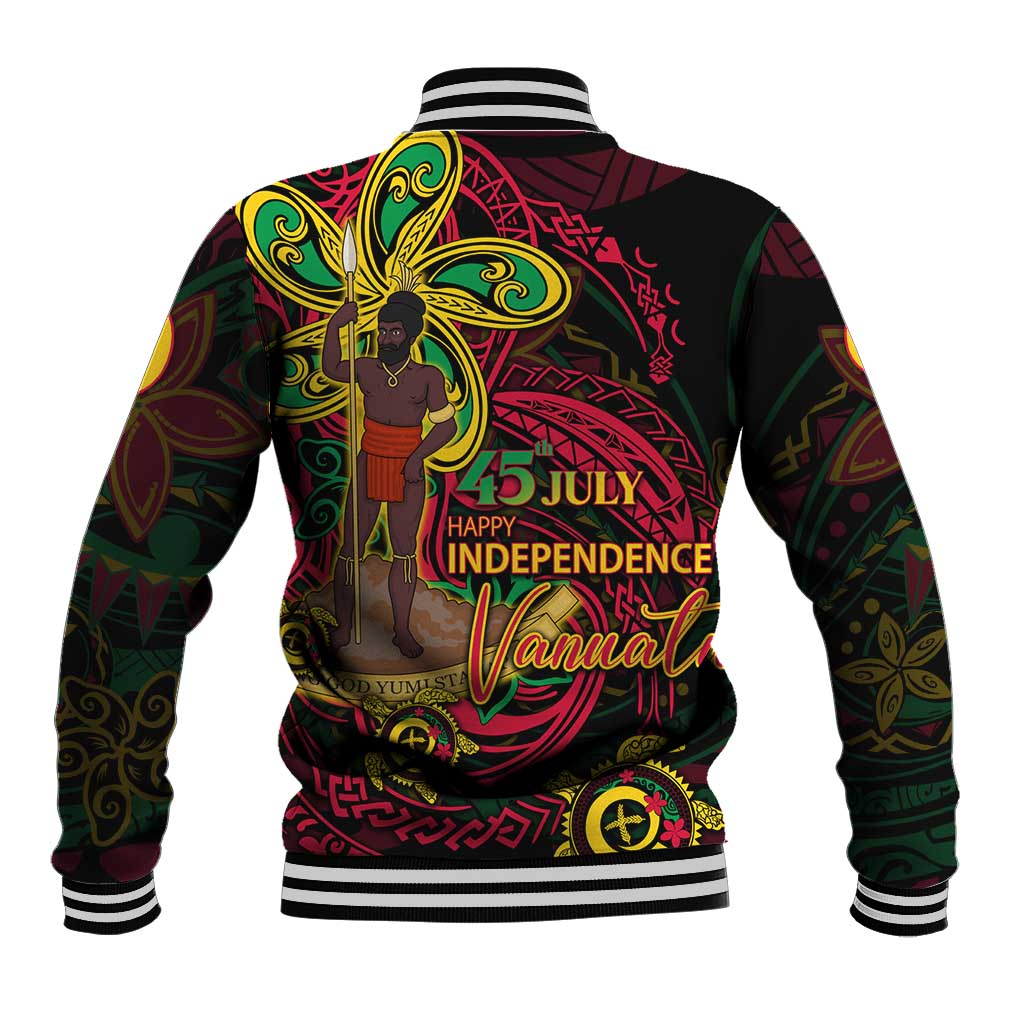 Custom Vanuatu 45th Independence Anniversary Baseball Jacket Flower Melanesian Namele Turtle DT02 - Polynesian Pride