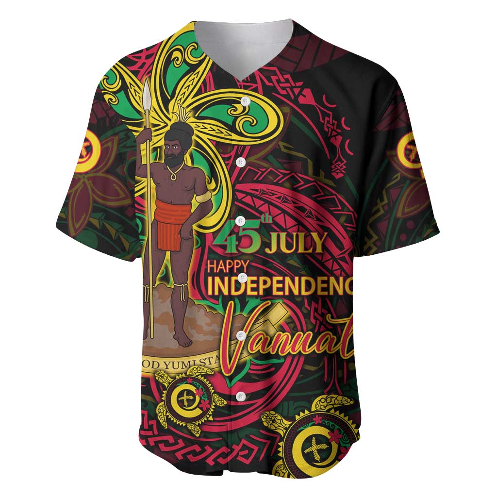 Custom Vanuatu 45th Independence Anniversary Baseball Jersey Flower Melanesian Namele Turtle DT02 Black - Polynesian Pride