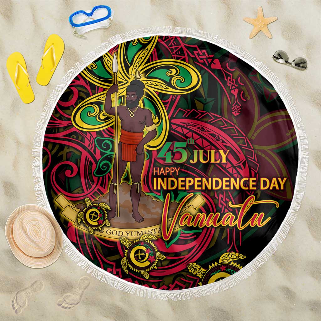 Vanuatu 45th Independence Anniversary Beach Blanket Flower Melanesian Namele Turtle DT02 One Size 150cm Black - Polynesian Pride