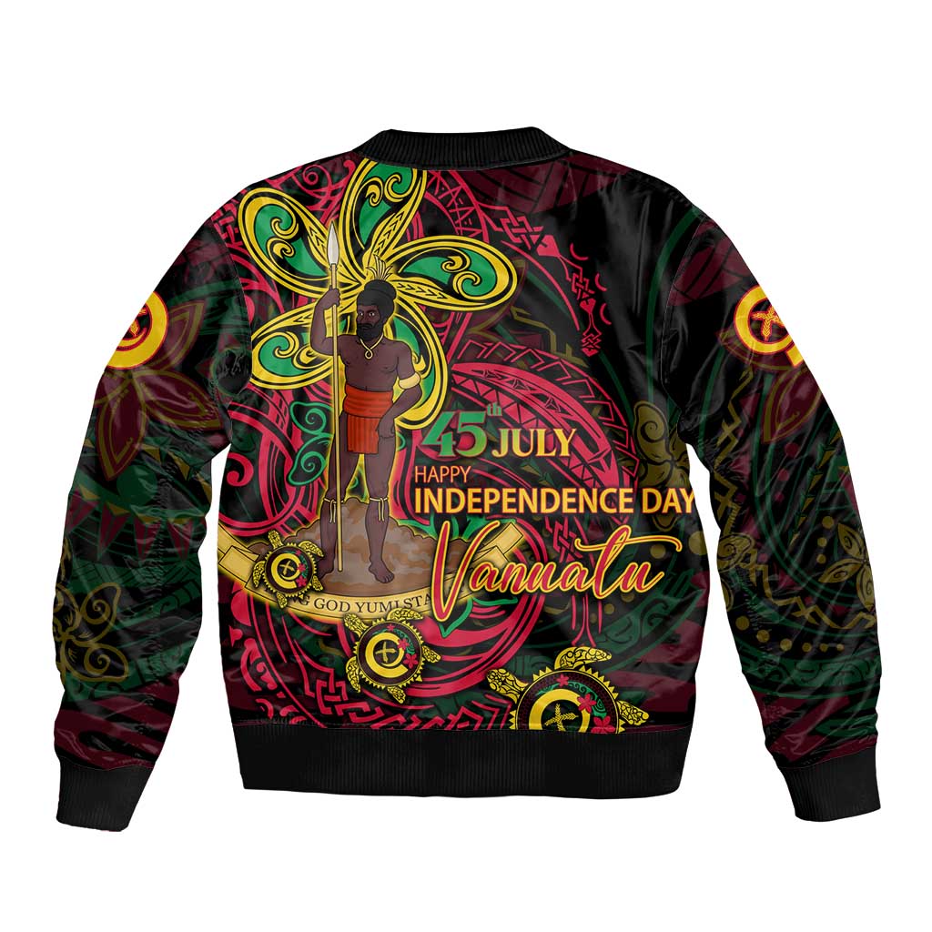 Custom Vanuatu 45th Independence Anniversary Bomber Jacket Flower Melanesian Namele Turtle DT02 - Polynesian Pride