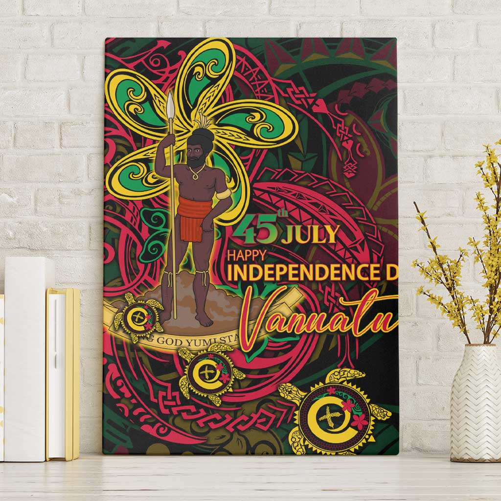 Vanuatu 45th Independence Anniversary Canvas Wall Art Flower Melanesian Namele Turtle DT02 Without Frame Black - Polynesian Pride