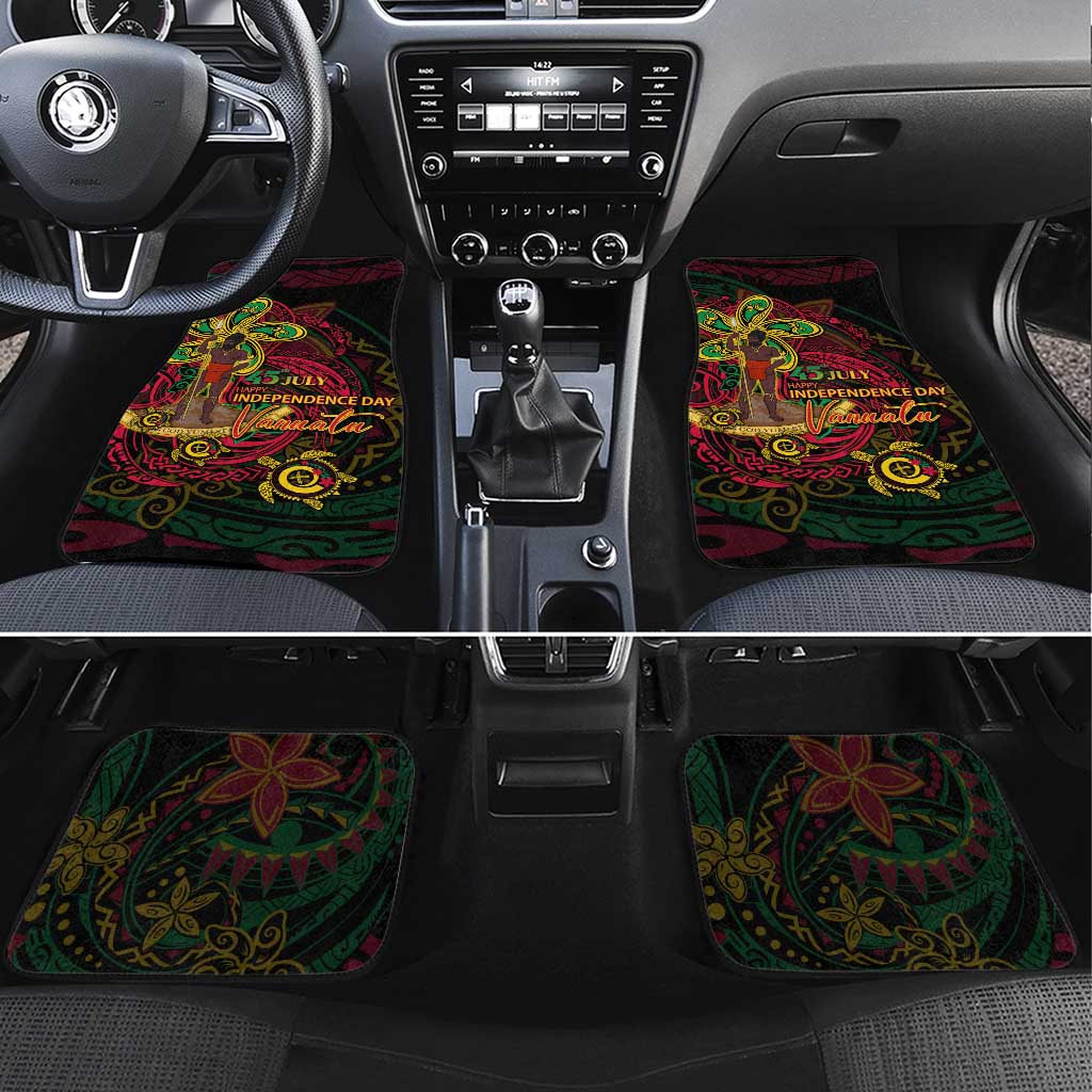 Vanuatu 45th Independence Anniversary Car Mats Flower Melanesian Namele Turtle DT02 Set 4pcs Black - Polynesian Pride