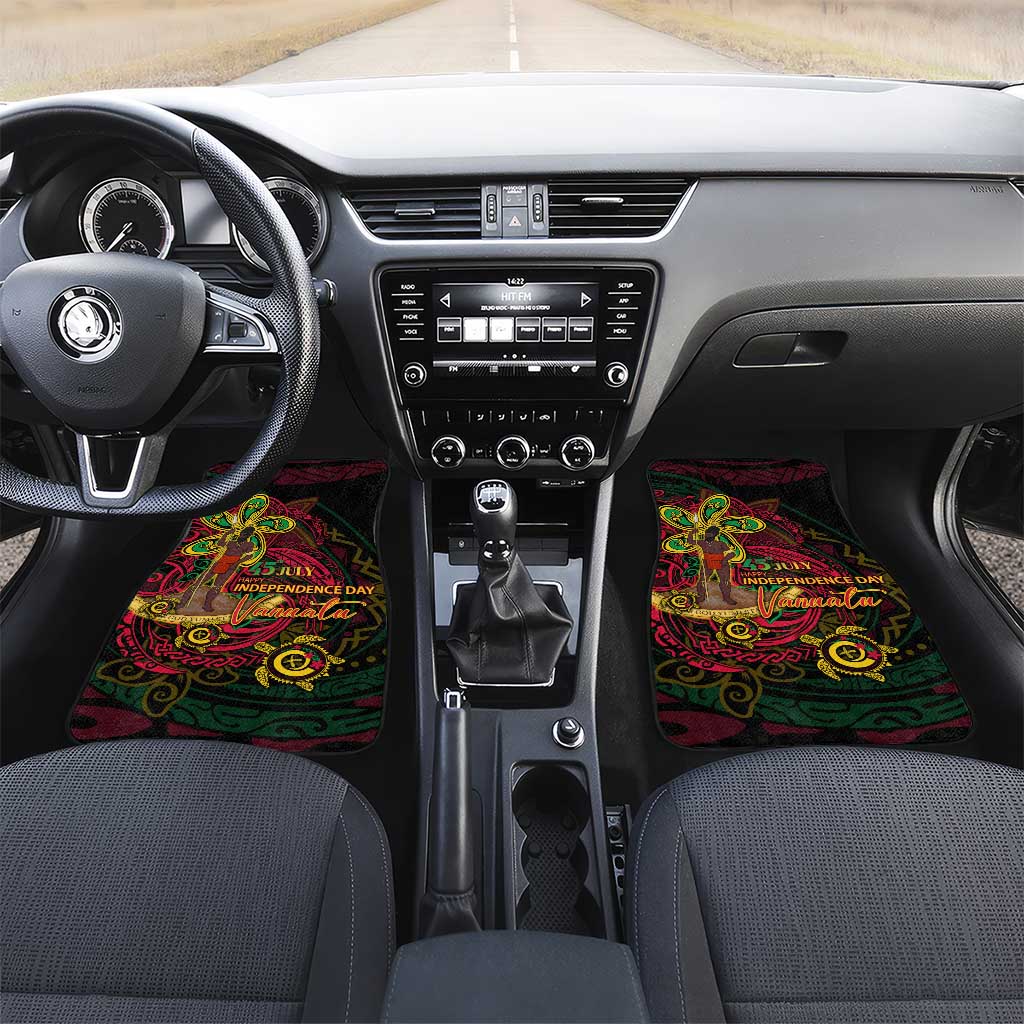 Vanuatu 45th Independence Anniversary Car Mats Flower Melanesian Namele Turtle DT02 Set 2pcs - Front Black - Polynesian Pride