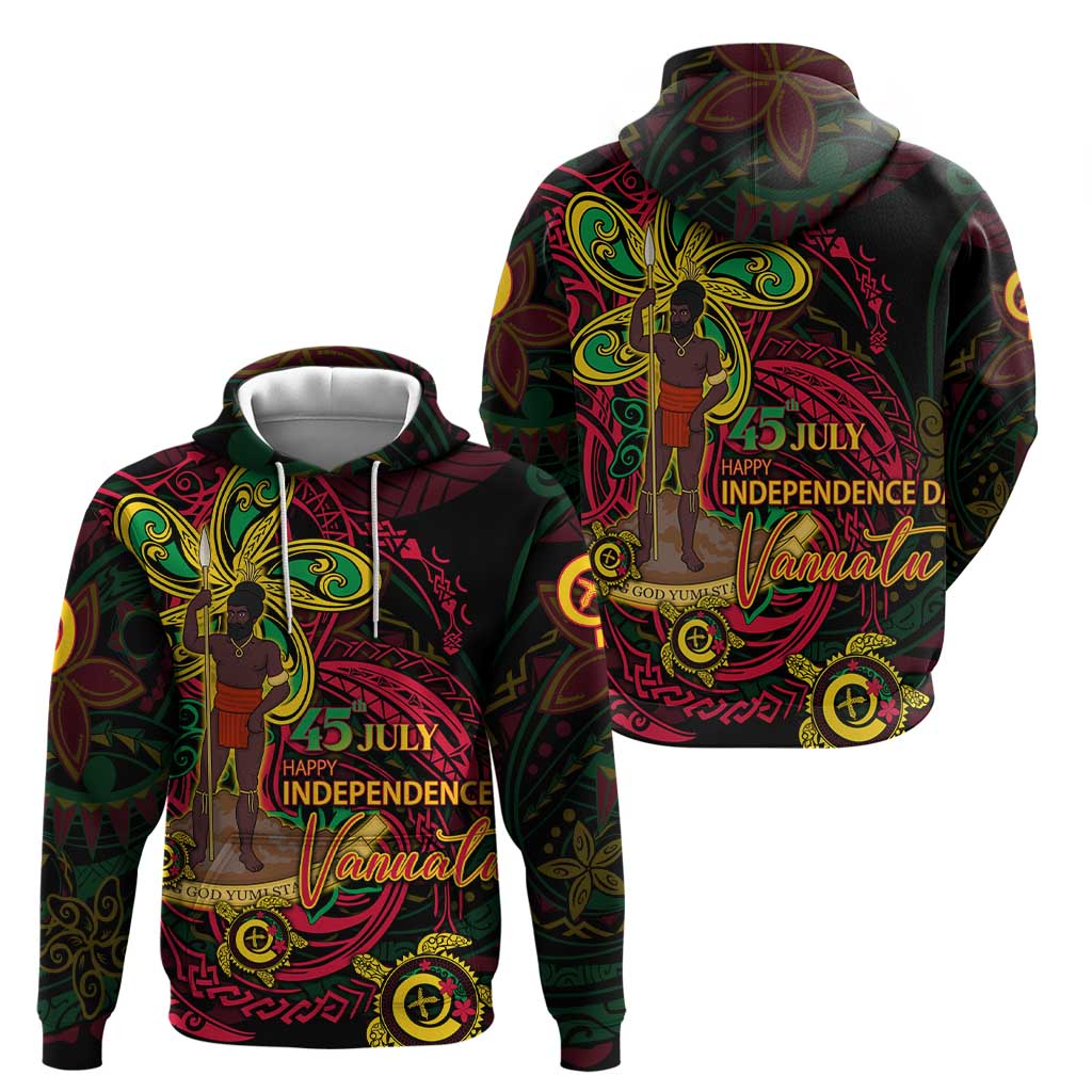 Custom Vanuatu 45th Independence Anniversary Hoodie Flower Melanesian Namele Turtle DT02 - Polynesian Pride