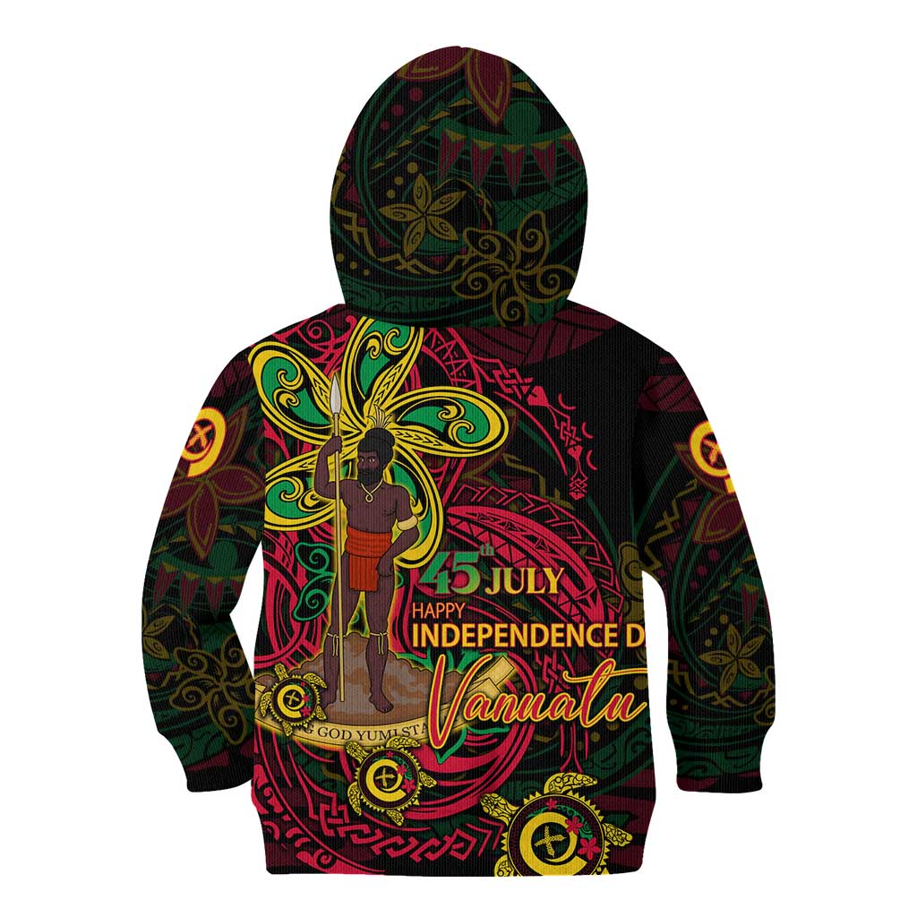Custom Vanuatu 45th Independence Anniversary Kid Hoodie Flower Melanesian Namele Turtle DT02 - Polynesian Pride