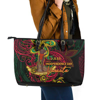 Vanuatu 45th Independence Anniversary Leather Tote Bag Flower Melanesian Namele Turtle DT02 - Polynesian Pride