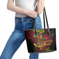 Vanuatu 45th Independence Anniversary Leather Tote Bag Flower Melanesian Namele Turtle DT02 - Polynesian Pride