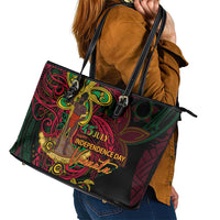 Vanuatu 45th Independence Anniversary Leather Tote Bag Flower Melanesian Namele Turtle DT02 - Polynesian Pride