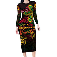 Custom Vanuatu 45th Independence Anniversary Long Sleeve Bodycon Dress Flower Melanesian Namele Turtle DT02 Long Dress Black - Polynesian Pride
