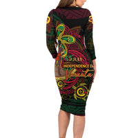 Custom Vanuatu 45th Independence Anniversary Long Sleeve Bodycon Dress Flower Melanesian Namele Turtle DT02 - Polynesian Pride