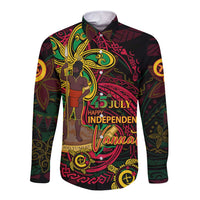 Custom Vanuatu 45th Independence Anniversary Long Sleeve Button Shirt Flower Melanesian Namele Turtle DT02 Unisex Black - Polynesian Pride