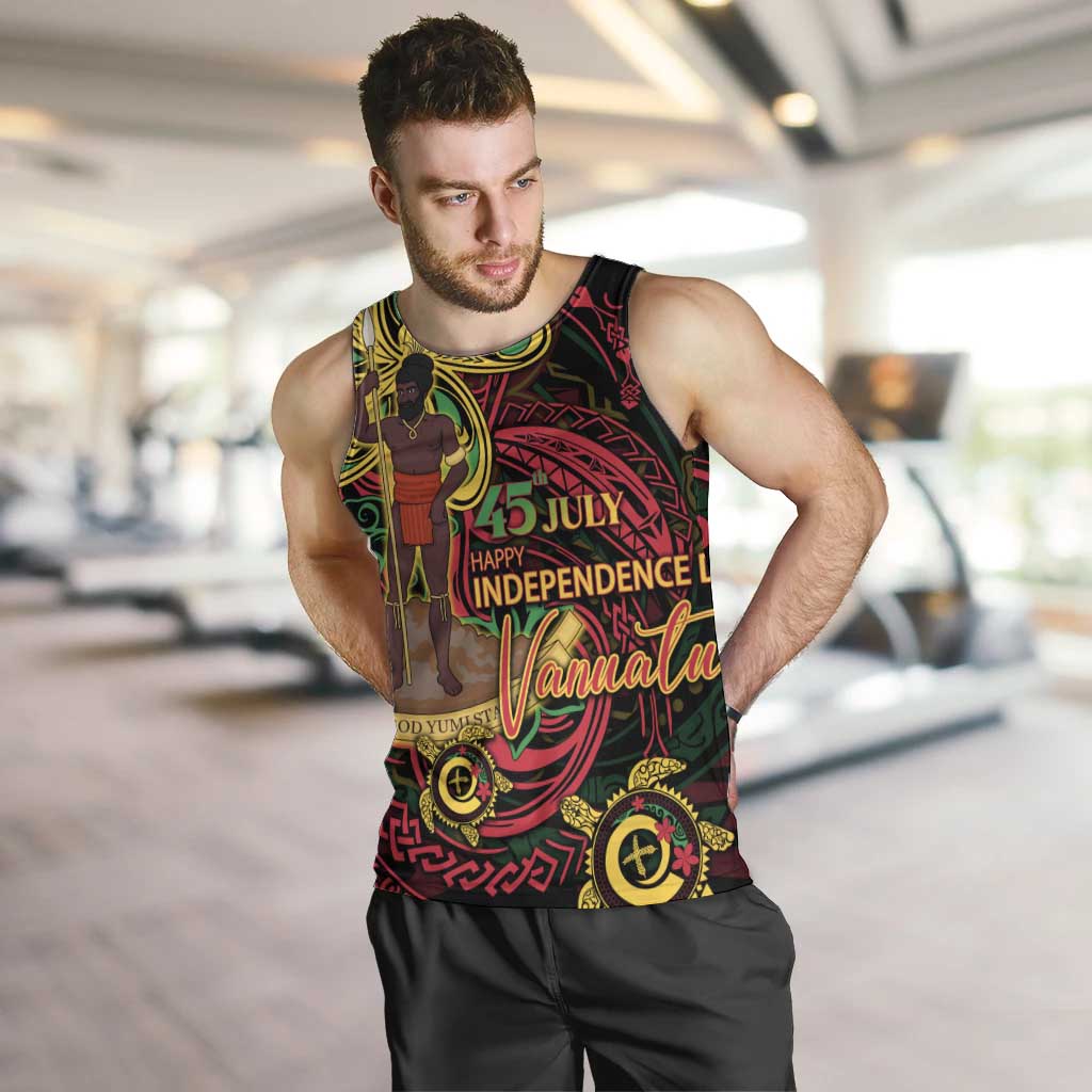 Custom Vanuatu 45th Independence Anniversary Men Tank Top Flower Melanesian Namele Turtle DT02 Black - Polynesian Pride