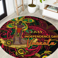 Vanuatu 45th Independence Anniversary Round Carpet Flower Melanesian Namele Turtle DT02 Black - Polynesian Pride
