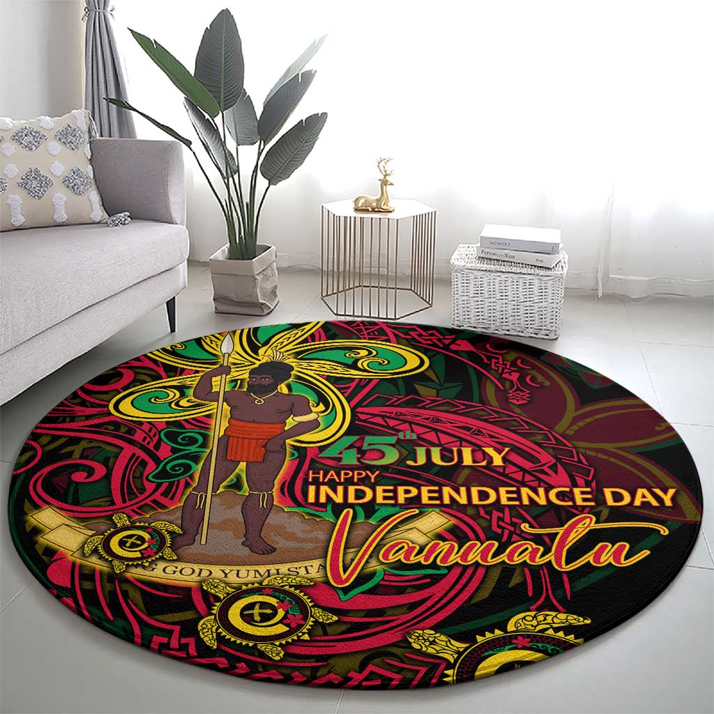 Vanuatu 45th Independence Anniversary Round Carpet Flower Melanesian Namele Turtle DT02 - Polynesian Pride
