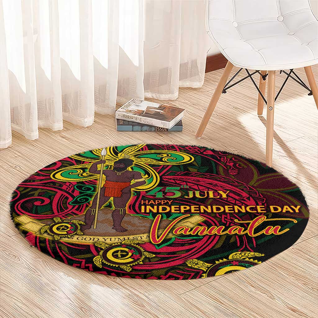 Vanuatu 45th Independence Anniversary Round Carpet Flower Melanesian Namele Turtle DT02 - Polynesian Pride
