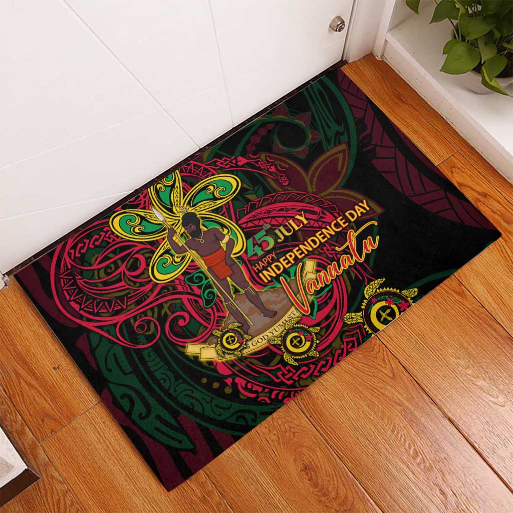 Vanuatu 45th Independence Anniversary Rubber Doormat Flower Melanesian Namele Turtle DT02 - Polynesian Pride