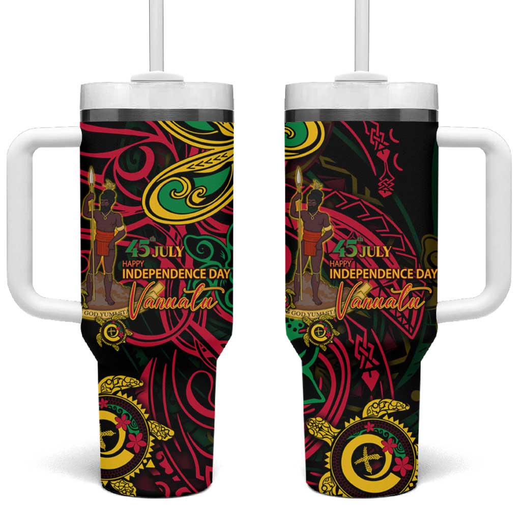 Vanuatu 45th Independence Anniversary Tumbler With Handle Flower Melanesian Namele Turtle DT02 One Size: 40 oz Black - Polynesian Pride