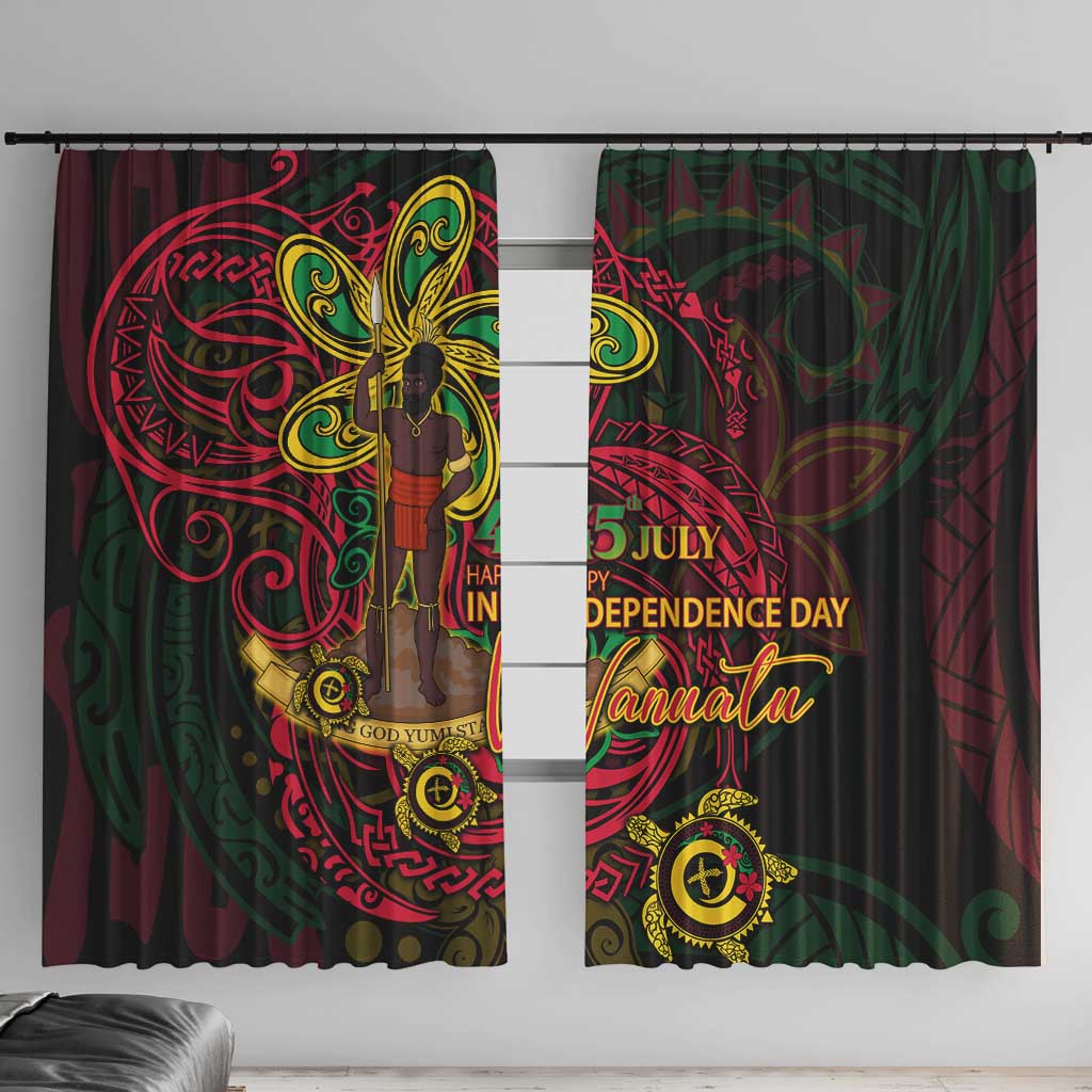 Vanuatu 45th Independence Anniversary Window Curtain Flower Melanesian Namele Turtle DT02 With Hooks Black - Polynesian Pride